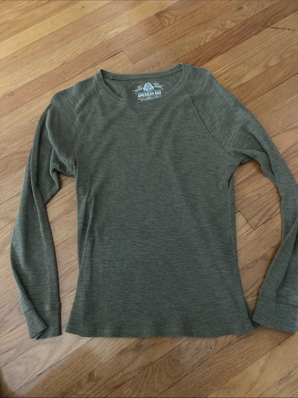American Rag Olive Thermal Ribbed Long Sleeve Top